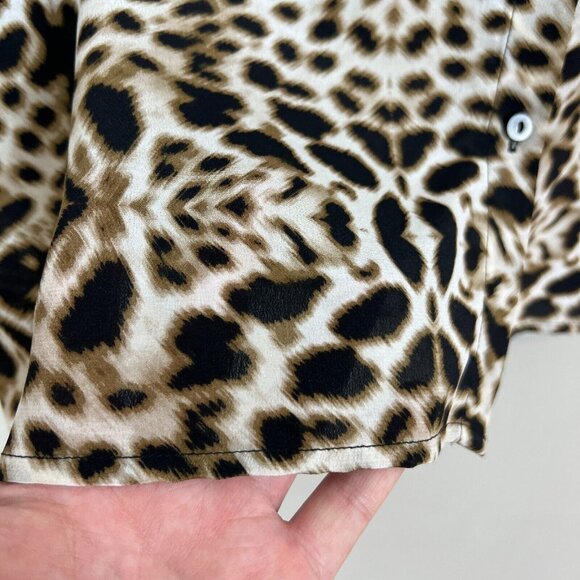 Worthington Silk Blouse Womens XL Brown Leopard Print Long Sleeve Button Up Top - Picture 10 of 10